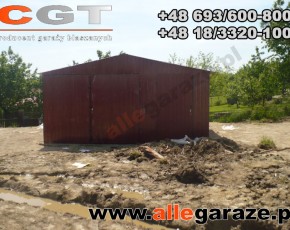 Garaż blaszany 5x5 dwuspadowy brązowy RAL 8017 brama uchylna