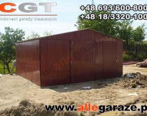 Garaż blaszany 5x5 dwuspadowy brązowy RAL 8017 brama uchylna