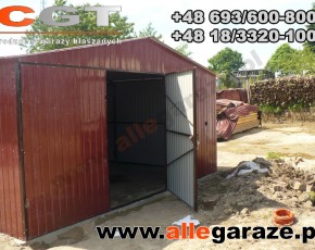 Garaż blaszany 5x5 dwuspadowy brązowy RAL 8017 brama uchylna
