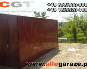 Garaż blaszany 5x5 dwuspadowy brązowy RAL 8017 brama uchylna