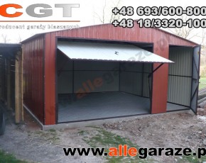 Garaż blaszany 5x5 dwuspadowy brązowy RAL 8017 brama uchylna