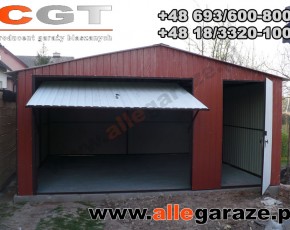 Garaż blaszany 5x5 dwuspadowy brązowy RAL 8017 brama uchylna