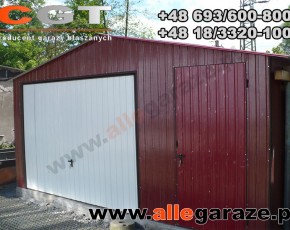 Garaż blaszany 5x5 dwuspadowy wiśniow RAL 3005 brama uchylna