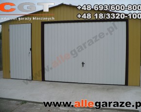 Garaż blaszany 5x5 dwuspadowy piaskowy RAL 1002 brama uchylna