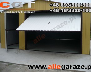 Garaż blaszany 5x5 dwuspadowy piaskowy RAL 1002 brama uchylna