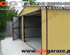 Garaż blaszany 5x5 dwuspadowy piaskowy RAL 1002 brama uchylna