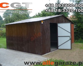 Garaż blaszany 5x5 dwuspadowy brązowy RAL 8017 brama uchylna