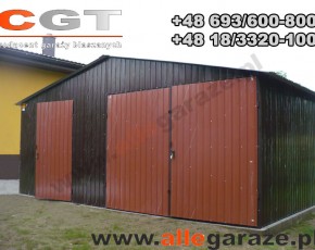 Garaż blaszany 5x5 dwuspadowy brązowy RAL 8017 brama uchylna
