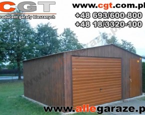Garaż blaszany 5x5 dwuspadowy orzech brama uchylna