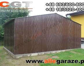 Garaż blaszany 5x5 dwuspadowy brązowy RAL 8017 brama uchylna