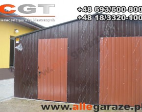 Garaż blaszany 5x5 dwuspadowy brązowy RAL 8017 brama uchylna