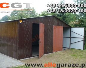 Garaż blaszany 5x5 dwuspadowy brązowy RAL 8017 brama uchylna