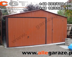 Garaż blaszany 5x5 dwuspadowy brązowy RAL 8004 brama uchylna