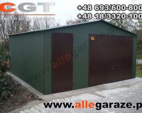 Garaż blaszany 5x5 dwuspadowy zielony RAL 6005 brama uchylna