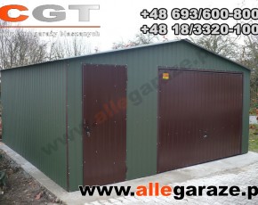 Garaż blaszany 5x5 dwuspadowy zielony RAL 6005 brama uchylna