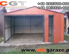 Garaż blaszany 5x5 dwuspadowy brązowy RAL 8004 brama uchylna