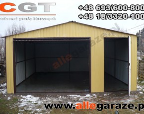 Garaż blaszany 5x5 dwuspadowy piaskowy RAL 1002 brama uchylna