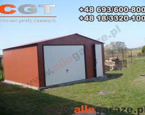Garaż blaszany 5x5 dwuspadowy brązowy RAL 8004 brama uchylna