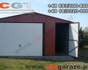 Garaż blaszany 5x5 dwuspadowy brązowy RAL 8004 brama uchylna