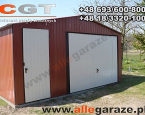 Garaż blaszany 5x5 dwuspadowy brązowy RAL 8004 brama uchylna