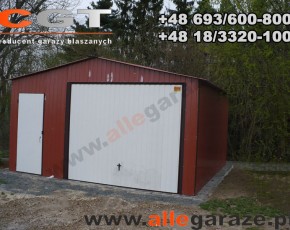 Garaż blaszany 5x5 dwuspadowy brązowy RAL 8004 brama uchylna