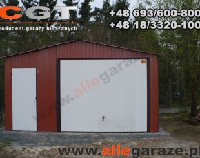 Garaż blaszany 5x5 dwuspadowy brązowy RAL 8004 brama uchylna