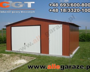 Garaż blaszany 5x5 dwuspadowy brązowy RAL 8004 brama uchylna