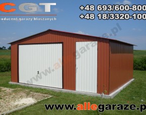 Garaż blaszany 5x5 dwuspadowy brązowy RAL 8004 brama uchylna