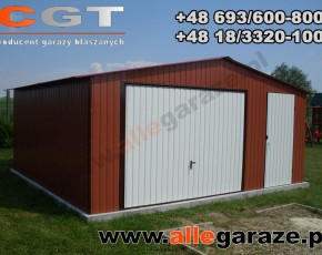 Garaż blaszany 5x5 dwuspadowy brązowy RAL 8004 brama uchylna