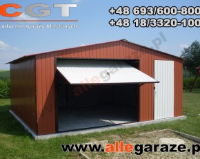 Garaż blaszany 5x5 dwuspadowy brązowy RAL 8004 brama uchylna