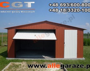 Garaż blaszany 5x5 dwuspadowy brązowy RAL 8004 brama uchylna