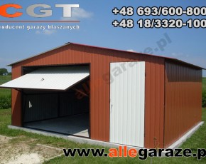 Garaż blaszany 5x5 dwuspadowy brązowy RAL 8004 brama uchylna