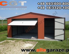 Garaż blaszany 5x5 dwuspadowy brązowy RAL 8004 brama uchylna