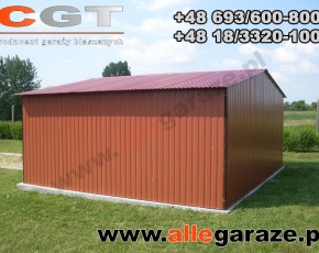 Garaż blaszany 5x5 dwuspadowy brązowy RAL 8004 brama uchylna