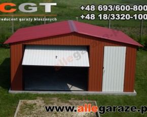 Garaż blaszany 5x5 dwuspadowy brązowy RAL 8004 brama uchylna