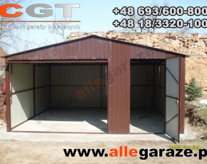 Garaż blaszany 5x5 dwuspadowy brązowy RAL 8017 brama uchylna
