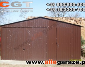 Garaż blaszany 5x5 dwuspadowy brązowy RAL 8017 brama uchylna