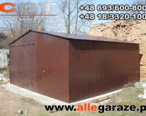 Garaż blaszany 5x5 dwuspadowy brązowy RAL 8017 brama uchylna