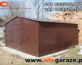 Garaż blaszany 5x5 dwuspadowy brązowy RAL 8017 brama uchylna
