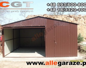 Garaż blaszany 5x5 dwuspadowy brązowy RAL 8017 brama uchylna