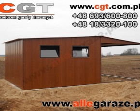 Garaż blaszany 5x5 z zadaszeniem dwuspadowy złoty dąb  