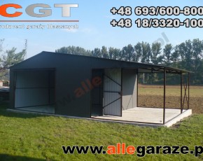 Garaż blaszany 5x5 z zadaszeniem dwuspadowy grafit RAL 7024 brama uchylna 