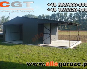 Garaż blaszany 5x5 z zadaszeniem dwuspadowy grafit RAL 7024 brama uchylna 