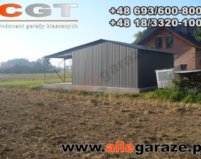 Garaż blaszany 5x5 z zadaszeniem dwuspadowy grafit RAL 7024 brama uchylna 