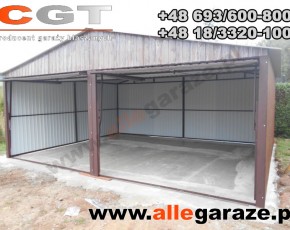 Garaż blaszany 6x5 dwuspadowy orzech
brama uchylna 