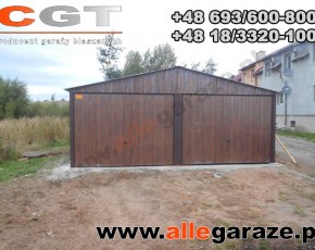 Garaż blaszany 6x5 dwuspadowy orzech
brama uchylna 