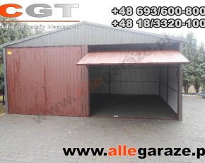 Garaż blaszany 6x5 dwuspadowy orzech
brama uchylna 