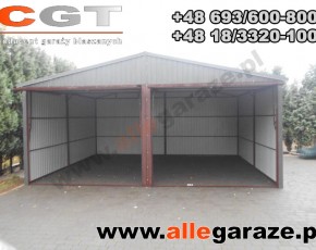 Garaż blaszany 6x5 dwuspadowy orzech
brama uchylna 