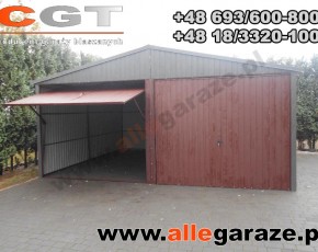 Garaż blaszany 6x5 dwuspadowy orzech
brama uchylna 