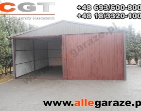 Garaż blaszany 6x5 dwuspadowy orzech
brama uchylna 
